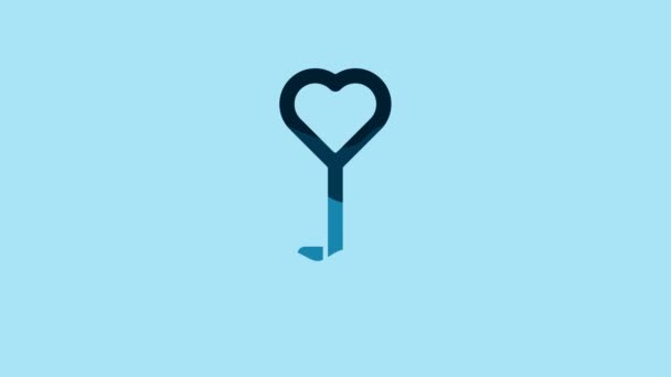 Blue Key Heart Shape Icon Isolated Blue Background Valentines Day — Vídeo de stock