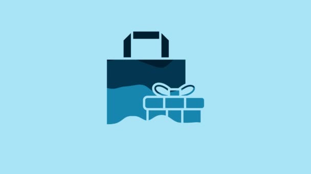 Блакитна Подарункова Коробка Ізольована Синьому Фоні Відео Рух Графічна Анімація — стокове відео