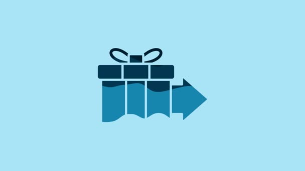 Blue Gift Box Icon Isolated Blue Background Video Motion Graphic — Αρχείο Βίντεο