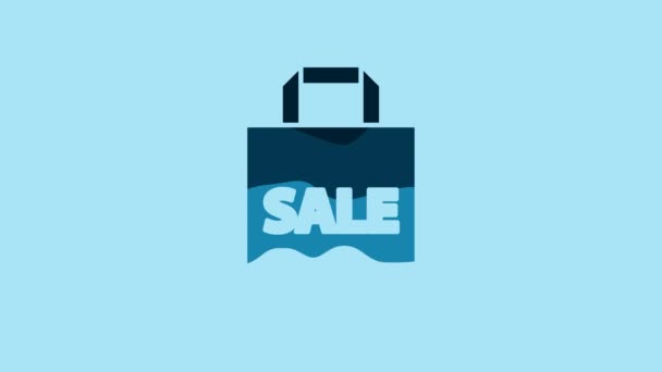Blue Shoping Bag Inscription Sale Icon Isolated Blue Background Handbag — Vídeo de Stock