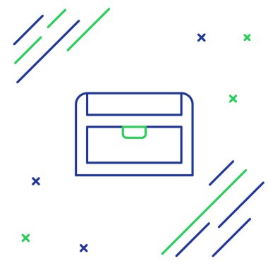 Beyaz arka planda izole edilmiş Antik hazine sandığı simgesi. Altın sikkeli klasik tahta sandık. Renkli taslak konsepti. Vektör.