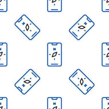 Line Compass screen apps on smartphone for navigation icon isolated seamless pattern on white background. Application compass for navigation, app map. Colorful outline concept. Vector.
