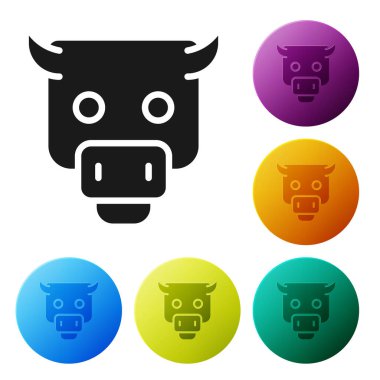 Black Bull market icon isolated on white background. Financial and stock investment market concept. Set icons in color circle buttons. Vector.