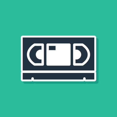 Blue VHS video cassette tape icon isolated on green background. Vector.