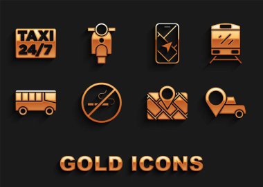 Set No Smoking Train Location with taxi Gps device map Bus City navigation and Scooter icon. Vector.