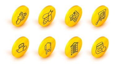 Set line Jar of honey Hive for bees Honeycomb Tea kettle with dipper stick dripping Bee and Cup tea icon. Vector.