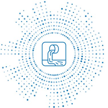 Blue line Wastewater icon isolated on white background. Sewer pipe. From the pipe flowing liquid into the river. Abstract circle random dots. Vector.