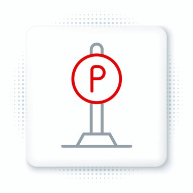 Beyaz arkaplanda çizgi park simgesi izole edildi. Sokak tabelası. Renkli taslak konsepti. Vektör.