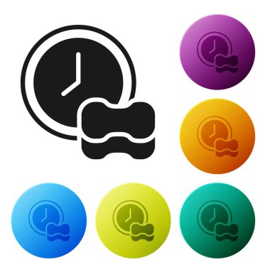 Siyah bulaşık ikonu beyaz arkaplanda izole edilmiş. Bulaşık yıkama ikonu. Bulaşık makinesi tabelası. Masa takımı tabelası temiz. Simgeleri renk daire düğmelerine ayarla. Vektör.