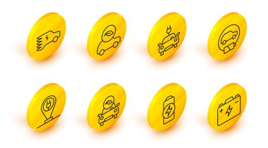 Set line Car battery Battery charge Eco car Charging parking electric Electric and icon. Vector.