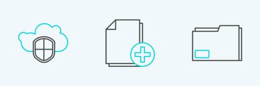 Set line Document folder Cloud and shield and Add new file icon. Vector.