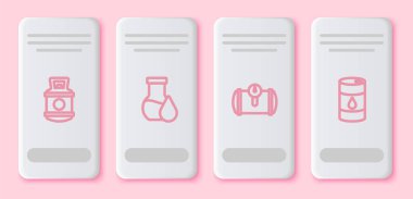 Set line Propane gas tank, Oil petrol test tube, Gas for vehicle and Barrel oil. White rectangle button. Vector.