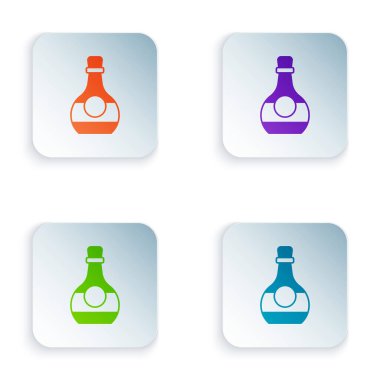 Color Bottle of cognac or brandy icon isolated on white background. Set colorful icons in square buttons. Vector.