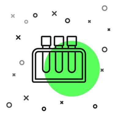 Siyah çizgi test tüpü ve beyaz arka planda izole edilmiş kimyasal test ikonu. Laboratuvar cam levhası. Vektör