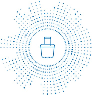 Blue line Sand in bucket icon isolated on white background. Plastic kid toy. Summer icon. Abstract circle random dots. Vector.