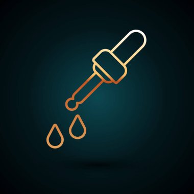 Altın çizgili Pipette simgesi koyu mavi arkaplanda izole edilmiş. Tıbbi elementler, kimya laboratuarı ekipmanları. Tıp sembolü. Vektör