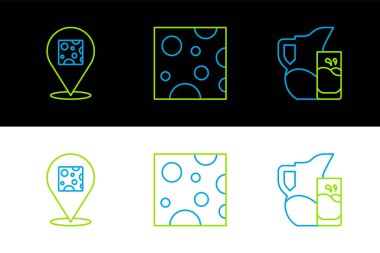 Set line Milk jug or pitcher and glass Cheese and icon. Vector.