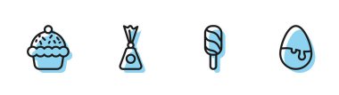 Set line Ice cream, Cupcake, Candy and Chocolate egg icon. Vector.