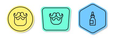 Set line Mustache and beard and Oil bottle. Colored shapes. Vector.