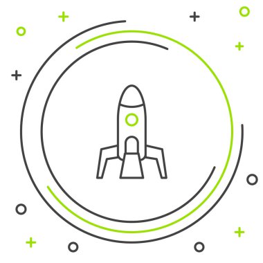 Roket çizgisi simgesi beyaz arkaplanda izole edildi. Uzay yolculuğu. Renkli taslak konsepti. Vektör