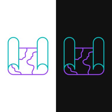 Katlanmış harita simgesi beyaz ve siyah arkaplanda izole edildi. Renkli taslak konsepti. Vektör