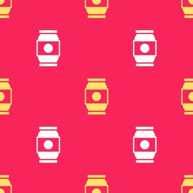 Sarı Bira simgesi kırmızı arkaplanda izole edilmiş pürüzsüz desen oluşturabilir. Vektör.