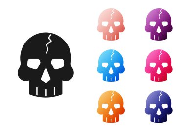 Siyah Kafatası simgesi beyaz arkaplanda izole edildi. Kaptan Korsan. Mutlu Cadılar Bayramı Partisi. Simgeleri renklendirin. Vektör