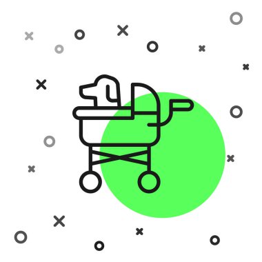 Beyaz arkaplanda siyah çizgi Pet bebek arabası simgesi izole edildi. Vektör.