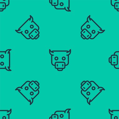 Blue line Bull market icon isolated seamless pattern on green background. Financial and stock investment market concept.  Vector.