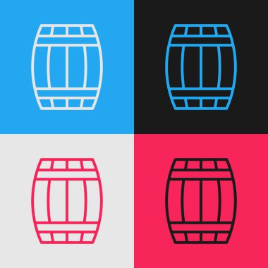 Popüler sanat eseri ahşap varil ikonu renk arka planında izole edilmiş. Alkol fıçısı, içki kabı, bira için tahta fıçı, viski, şarap. Vektör