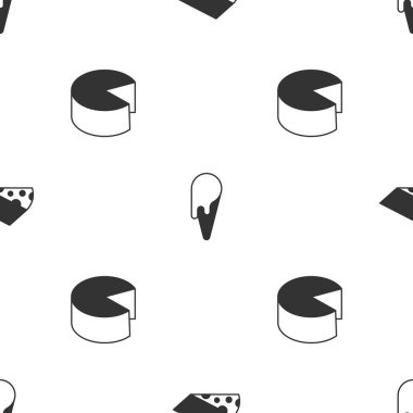 Set Cheese, Ice cream in waffle cone and  on seamless pattern. Vector