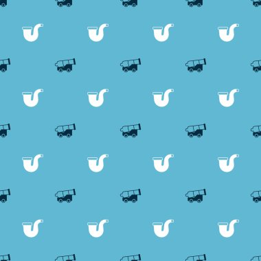 Set Cannon and Smoking pipe on seamless pattern. Vector