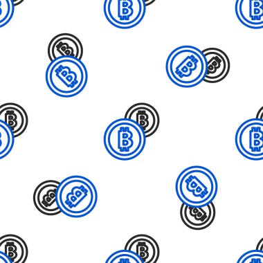 Şifreli Para Hattı simgesi Bitcoin simgesi beyaz arka planda izole edilmiş kusursuz desen. Madeni para. Engelleme zinciri tabanlı şifreli para birimi. Renkli taslak konsepti. Vektör.