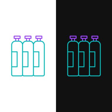 Beyaz ve siyah arkaplanda izole edilmiş tüm durağan ve hareketsiz gaz ikonları için hat endüstriyel gaz tankı. Renkli taslak konsepti. Vektör