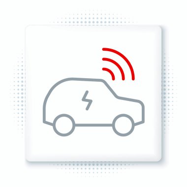 Kablosuz bağlantı simgesine sahip Line Smart araba sistemi beyaz arkaplanda izole edildi. Uzaktan kumanda. Renkli taslak konsepti. Vektör