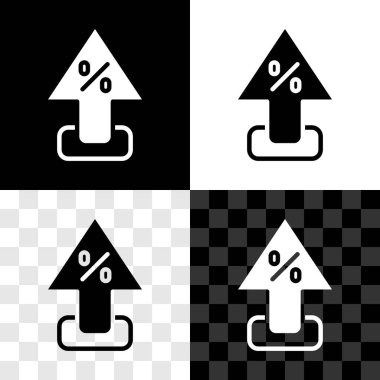 Set Percent up arrow icon isolated on black and white, transparent background. Increasing percentage sign.  Vector