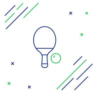 Masa tenisi ikonunu oynamak için hat raketi beyaz arkaplanda izole edildi. Renkli taslak konsepti. Vektör