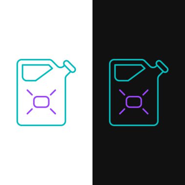 Line Canister for flammable liquids icon isolated on white and black background. Oil or biofuel, explosive chemicals, dangerous substances. Colorful outline concept. Vector