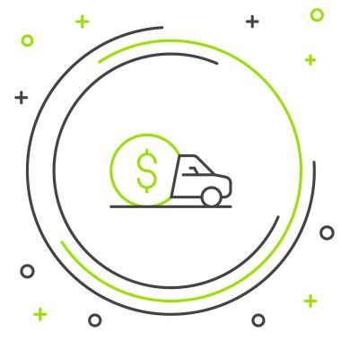 Çizgi Araba kiralama ikonu beyaz arka planda izole edildi. Araba tabelası kirala. Anahtarlı araba. Otomobil tamir servisi konsepti. Renkli taslak konsepti. Vektör