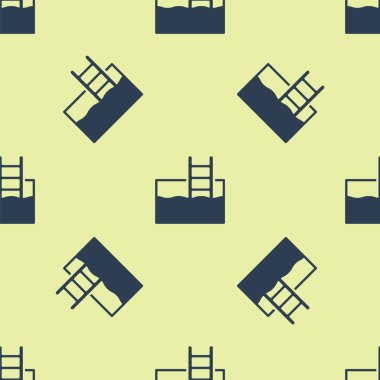 Sarı arka planda izole edilmiş merdiven ikonu olan mavi yüzme havuzu. Vektör.