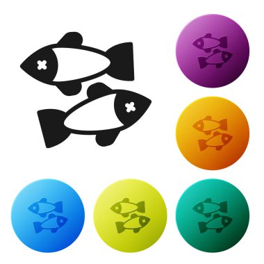 Black Dead fish icon isolated on white background. Set icons in color circle buttons. Vector.