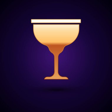 Siyah arka planda izole edilmiş altın Yahudi kadeh ikonu. Kiddush için Yahudi şarabı bardağı. Şabat için çerez kupası. Vektör.