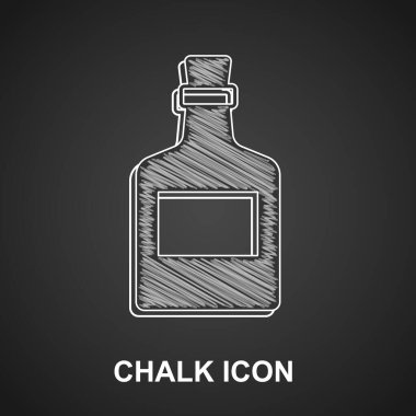 Tebeşir alkolü, siyah arka planda izole edilmiş rom şişesi ikonu. Vektör