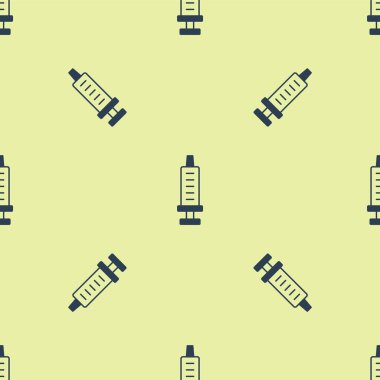 Mavi Şırınga ikonu sarı arka planda izole edilmiş pürüzsüz desen. Aşı için şırınga, aşı, iğne, grip aşısı. Tıbbi ekipman. Vektör