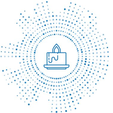 Mavi çizgi Aroma mum simgesi beyaz arkaplanda izole edildi. Soyut çember rastgele noktalar. Vektör.