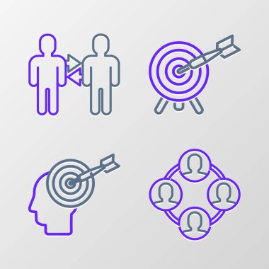 Set line Project team base, Head hunting concept, Target with arrow and  icon. Vector