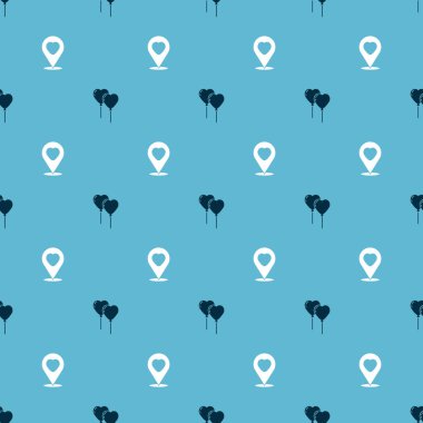 Set Balloons in form of heart and Location with on seamless pattern. Vector