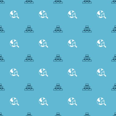 Set Hierarchy organogram and Search globe on seamless pattern. Vector