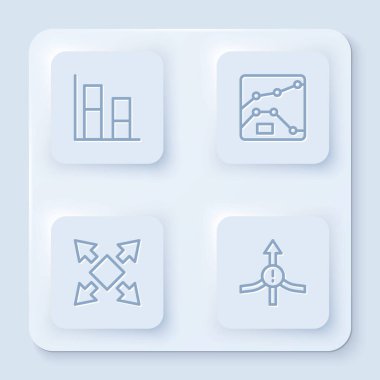 Set line Graph, chart, diagram, , Many ways directional arrow and Arrow. White square button. Vector