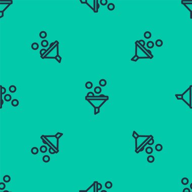 Blue line Lead management icon isolated seamless pattern on green background. Funnel with money. Target client business concept.  Vector.